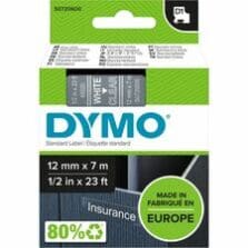 Label Tape, f/DYMO Labelmakers, 1/2"x23', White/Clear