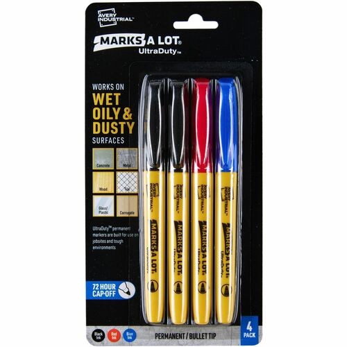 Markers, Permanent, Industrial, Bullet, 1mm, 4/PK, AST