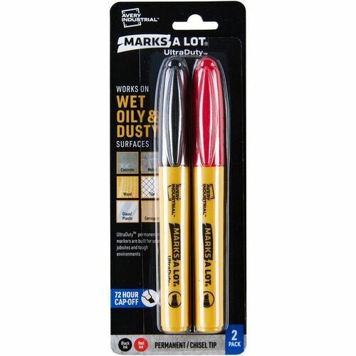 Markers, Permanent, Industrial, Chisel, 0.5mm, 2/PK, Black/Red