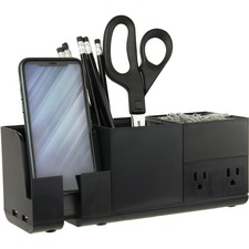 Desk Organizer, w/Charger/Pencil Cup, Modular, BK