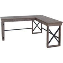 L-Shaped Desk, Industrial, 67"x52-1/8"x29-1/2", Grey Oak