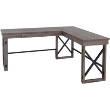 L-Shaped Desk, Industrial, 67"x52-1/8"x29-1/2", Grey Oak