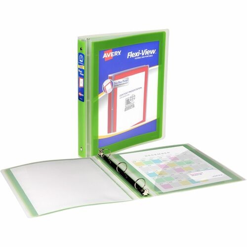 Flexi-View Binder with Round Rings, 3 Rings, 1" Capacity, 11 x 8.5, Green