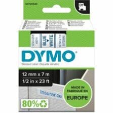 Label Tape, f/DYMO Labelmakers, 1/2"x23', Blue/White