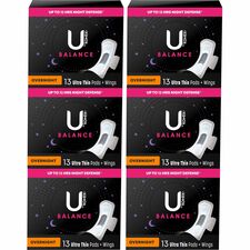 Feminine Pads, Balance, UltraThin, Overnight, w/Wings, 13/BX, 6/CT