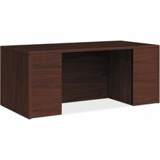 Double Pedestal Desk, Rectangle, 66"x30"x29-1/2", Mahogany