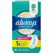 Sanitary Pads, Ultra-thin, w/Wings, Size 1, 36/PK, 6PK/CT, WE