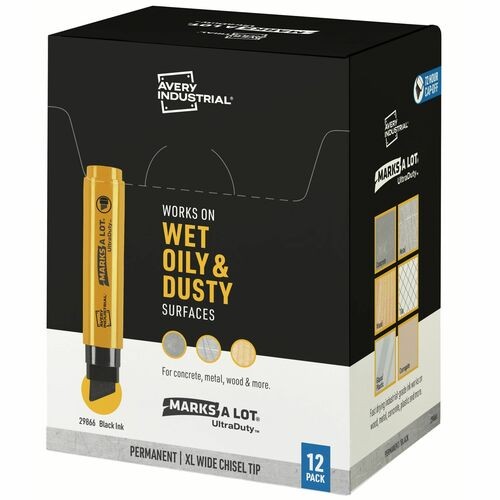 Markers, Permanent, Industrial, Chisel, 0.18mm, 12/PK, Black