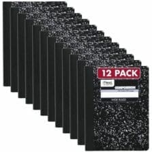 Square Deal Composition Book, 3-Subject, Wide/Legal Rule, Black Cover, (100) 9.75 x 7.5 Sheets, 12/Pack