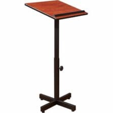 Lectern Stand, 16-GaugeSteelBase, HeightAdjst, T-MoldEdging, BookStop, 20"Wx18.25""Dx30"-44"H, Cherry