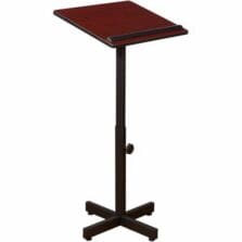 Lectern Stand, 16-GaugeSteelBase, HeightAdjst, T-MoldEdging, BookStop, 20"Wx18.25""Dx30"-44"H, Mahogany