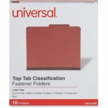 Four-Section Pressboard Classification Folders, 2" Expansion, 1 Divider, 4 Fasteners, Letter Size, Red Exterior, 10/Box