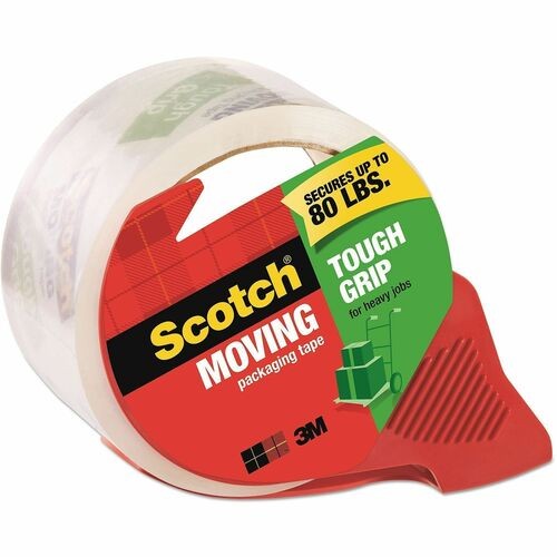 Tough Grip Moving Packaging Tape with Dispenser, 3" Core, 1.88" x 54.6 yds, Clear