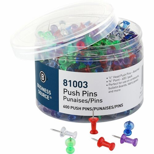 Pushpins, 3/8" Point, 600/PK, AST