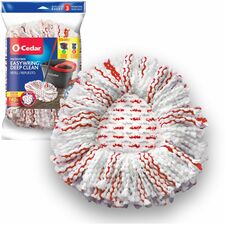 Mop Refill, f/Spin Mop, Microfiber, Deep Clean, White/Red