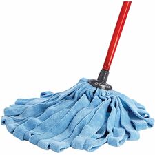 Mop, Microfiber, w/Red Handle, Blue