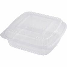 Takeout Containers, Hinged, PLA, BioBased, PlantSugar, FreezerSafe, f/Cold-WarmFood, 8"x8"x3", 300/CT, Clear