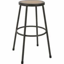 Stool, No Back, Metal, 30"H Wood Seat, Light Gray