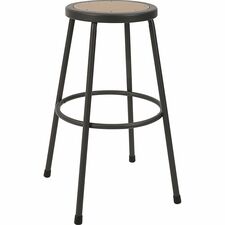 Stool, No Back, Metal, 30"H Wood Seat, Light Gray