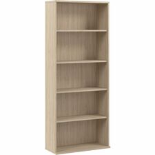 Bookcase, 5 Shelf (3 Adj), 29.53"x12.80"x72", Natural Elm