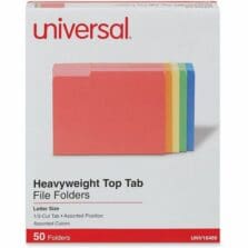 Deluxe Heavyweight File Folders, 1/3-Cut Tabs: Assorted, Letter Size, 0.75" Expansion, Assorted Colors, 50/Box