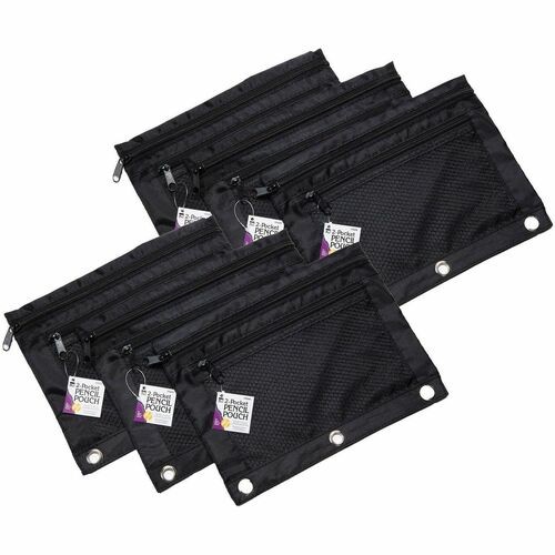 Pencil Pouches, f/Binders, 3HolePunch, w/Zipper, 11"x9", Black