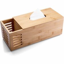 Tissue Box, Bamboo, 2 Compartments, 13"x5.5"x4.5", Natural
