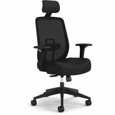 Task Chair, Mesh Back, Fabric Seat, w/Arms, Black