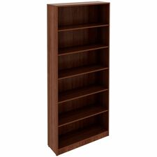 Bookcase, 6-Shelf, 5 Adj Shelves, 36"x12"x84", Walnut