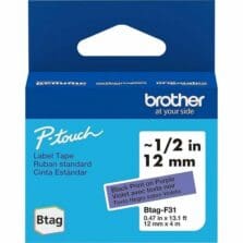 Label Tape, Btag, 0.47"x13.1', BlackonPurple