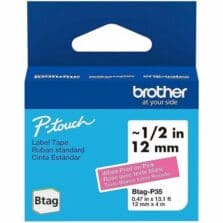 Label Tape, Btag, 0.47"x13.1', WhiteonPink