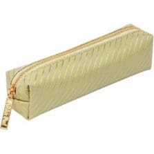 Pencil Case, Light-Weight, Compact, FauxLeather, GoldZipper, 8"x1.75"x1.75", Green