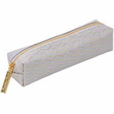 Pencil Case, Light-Weight, Compact, FauxLeather, GoldZipper, 8"x1.75"x1.75", Blue