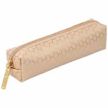 Pencil Case, Light-Weight, Compact, FauxLeather, GoldZipper, 8"x1.75"x1.75", Taupe