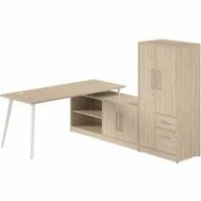 L-Desk, w/Low Cabinet/Wardrobe, 71"x59"x61", Natural Elm