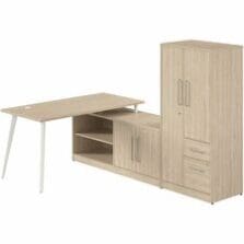 L-Desk, w/Low Cabinet/Wardrobe, 60"x59"x61", Natural Elm