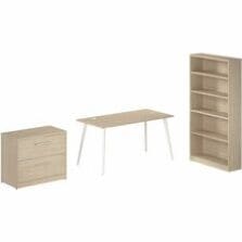 Desk, w/LateralFile/5-Shelf Bookcase, 60"x29"x71", Natural Elm