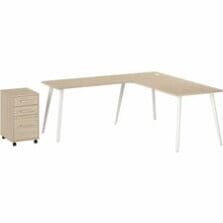 L-Desk, w/Return/File Cabinet, 71"x29"x30", Natural Elm