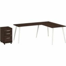 L-Desk, w/Return/File Cabinet, 60"x29"x30", Black Walnut