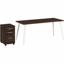 Desk, w/3-Drawer File Cabinet, 71"x29"x30", Black Walnut