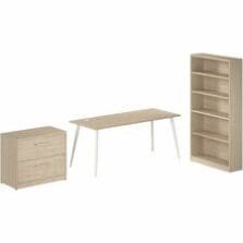 Desk, w/LateralFile/5-Shelf Bookcase, 71"x29"x71", Natural Elm