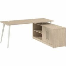 Desk, L-Shaped, w/Low Cabinet, 71"x59"x30", Natural Elm