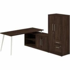 L-Desk, w/Low Cabinet/Wardrobe, 71"x59"x61", Black Walnut
