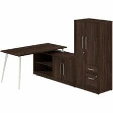 L-Desk, w/Low Cabinet/Wardrobe, 60"x59"x61", Black Walnut