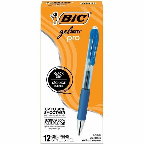 Gel-ocity Pro Quick Dry Gel Pen, Retractable, Medium 0.7 mm, Blue Ink, Blue/Clear Barrel, 12/Pack