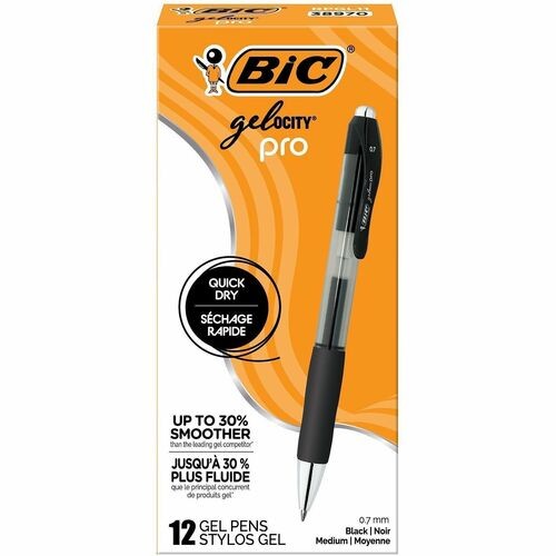 Gel-ocity Pro Quick Dry Gel Pen, Retractable, Medium 0.7 mm, Black Ink, Black/Clear Barrel, 12/Pack