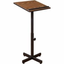 Lectern Stand, 16-GaugeSteelBase, HeightAdjst, T-MoldEdging, BookStop, 20"Wx18.25""Dx30"-44"H, MediumOak