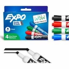 Dry-erase Markers, Chisel Point, Nontoxic, 4/ST, Assorted