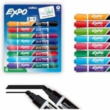 Dry-Erase Marker, 2-in-1, Chisel Tip, Low-Odor, 8/PK, AST