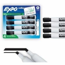 Dry-Erase Markers, Low Odor, Chisel Tip, 4/PK, BK